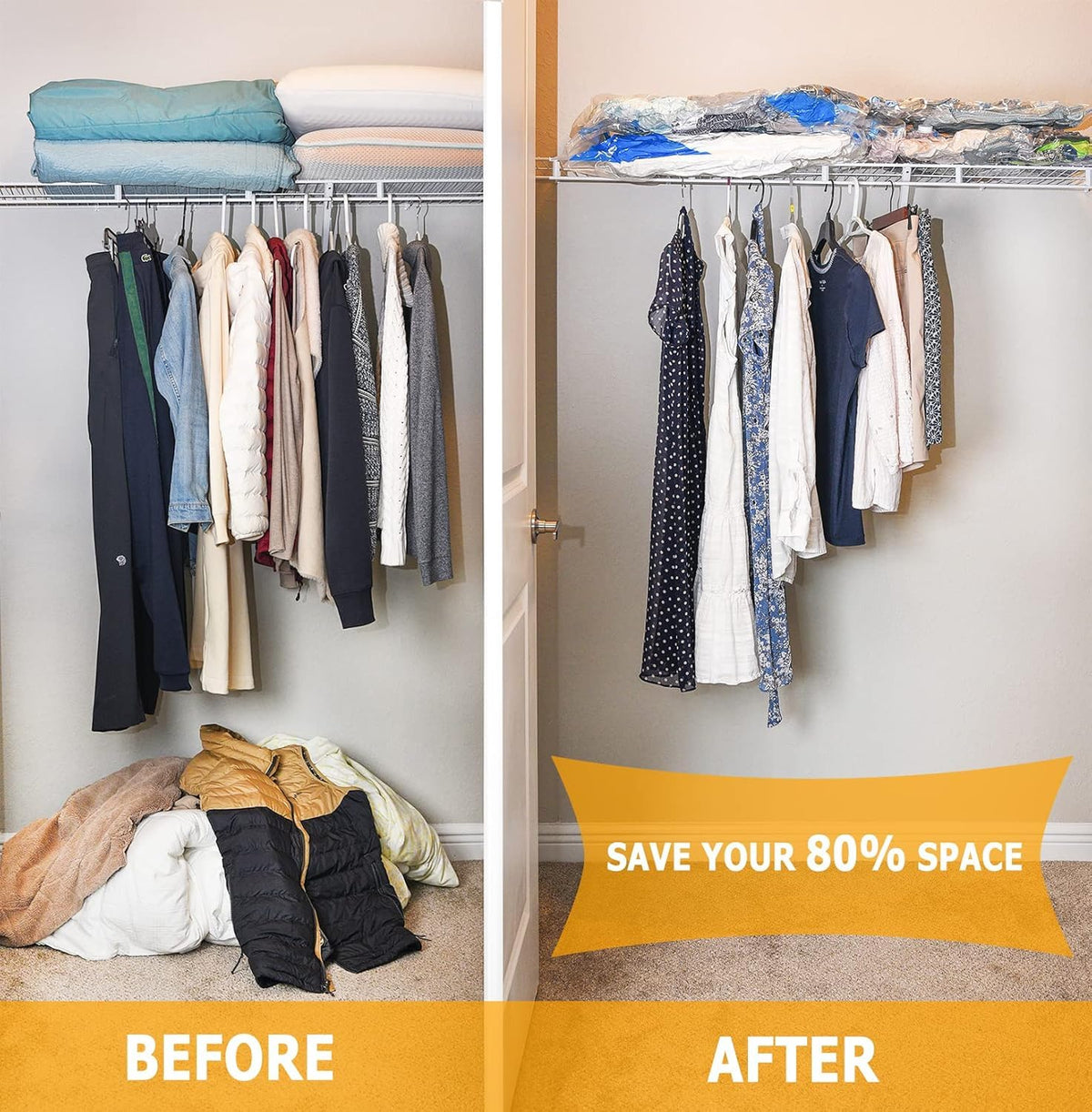Vacuum Storage Bags 8 Large, Space Saver Sealer Bags, Airtight Compression Bags for Clothes, Pillows, Comforters, Blankets, BeddingNO PUMP
