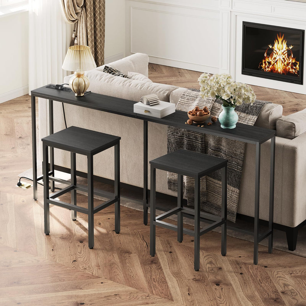 MAHANCRIS 180 CM Narrow Console Table with Power Outlet | Industrial Black