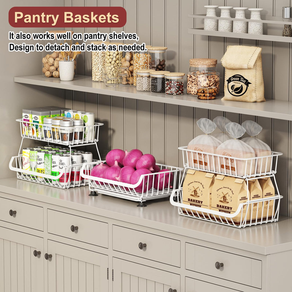 Miyawell 3-Tier Rolling Pantry Cart with Wheels, Stackable Wire Storage Floor Organizer for Kitchen Pantry Snack Shelves, Fruit Basket Stand - image 4