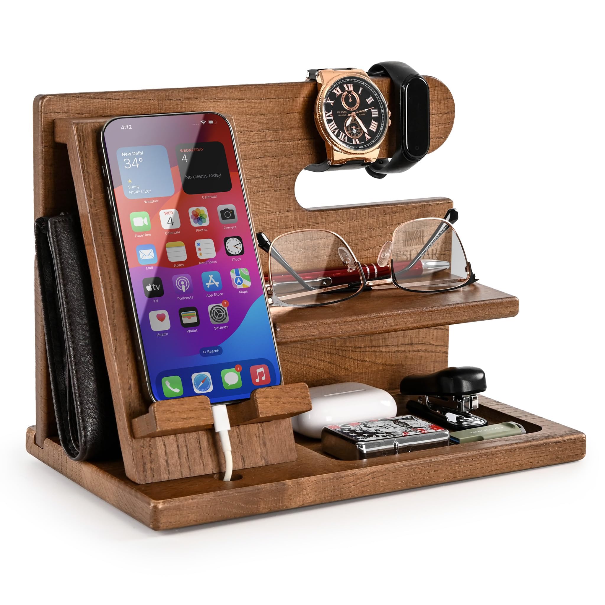 Teslyar Wood Phone Docking Station |  Nightstand Organizer