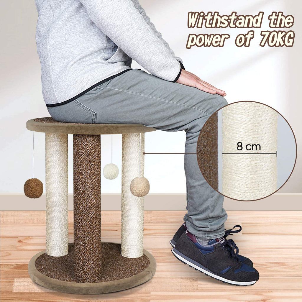 Aibuddy Cat Scratching Post – 3-Post Sisal Tower with Perch and Toys