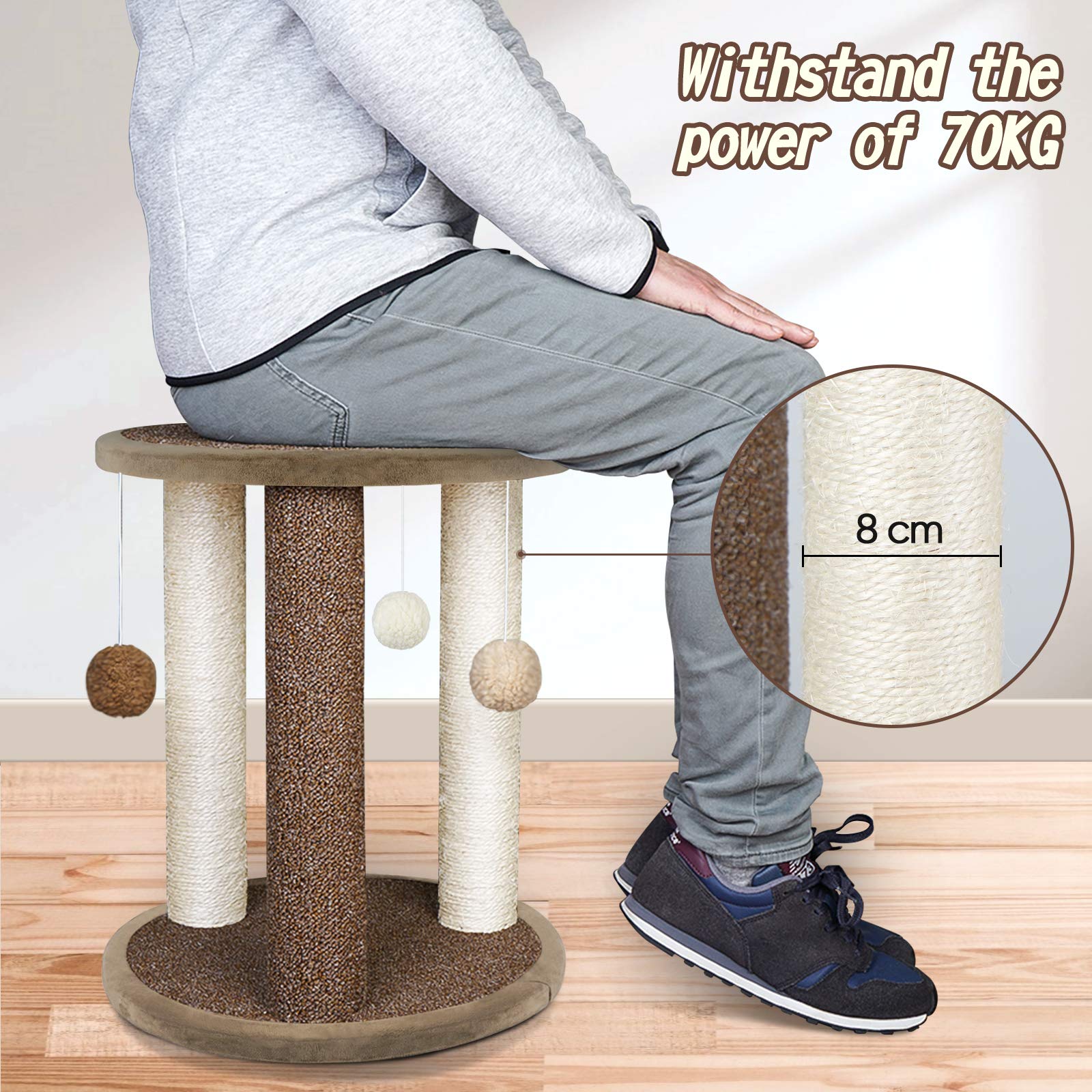 Aibuddy Cat Scratching Post – 3-Post Sisal Tower with Perch and Toys