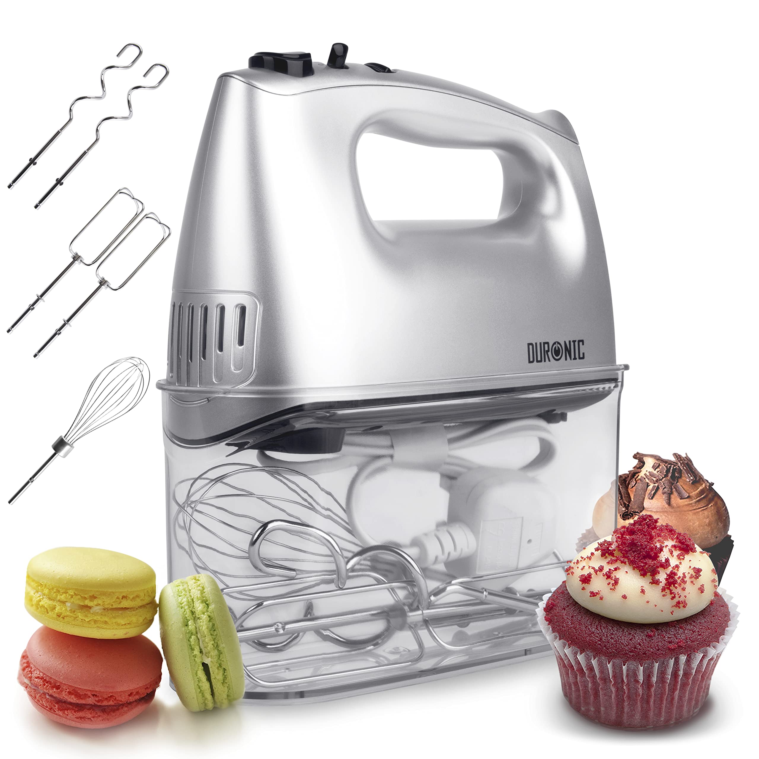 Duronic HM4 SR Hand Mixer - 400W Electric Whisk with 5 Speeds - Silver
