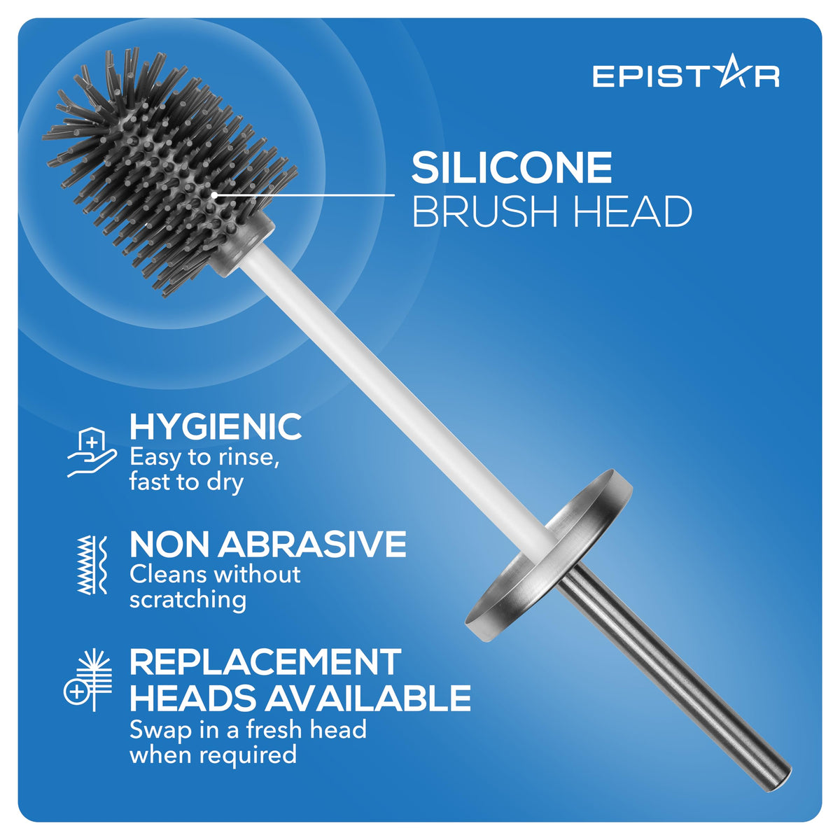 Toilet Brush Replacement Heads - 2 Pack - Spare Silicone Brush Heads - Fits 1.1cm Handle - Replacement Toilet Brush Head - Black - White - Grey Grey