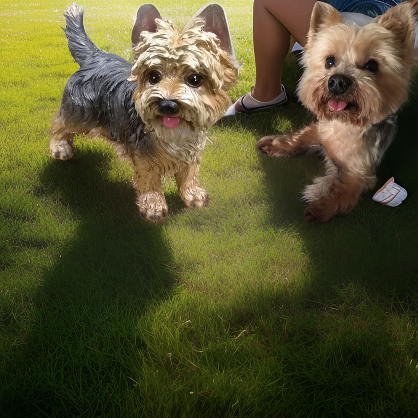 WANLIAN Hand-Painted Resin Yorkshire Terrier Statue - Realistic Dog Decor