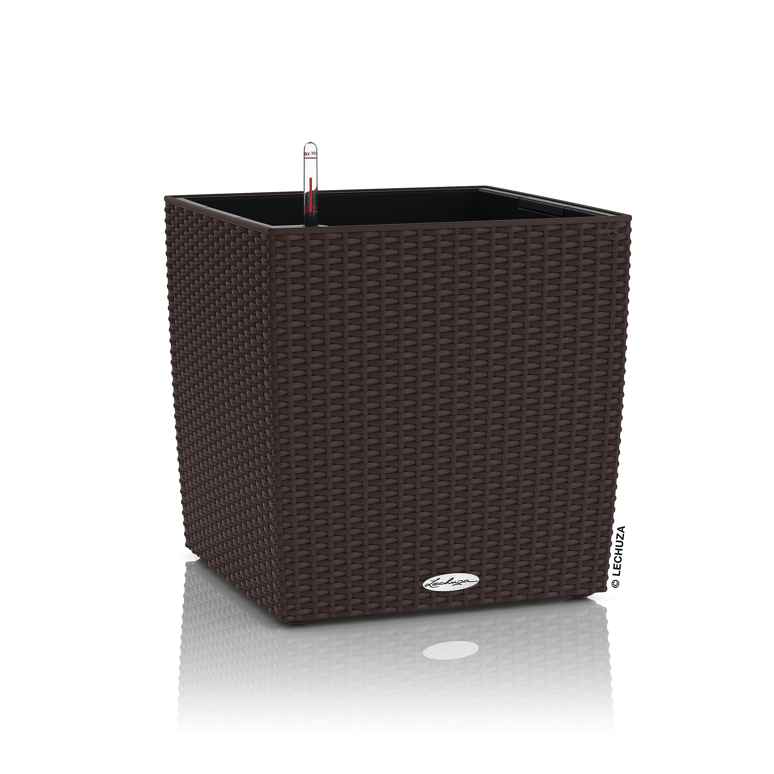 Lechuza Cube Cottage 30 Self-Watering Planter - Mocha Wicker Look