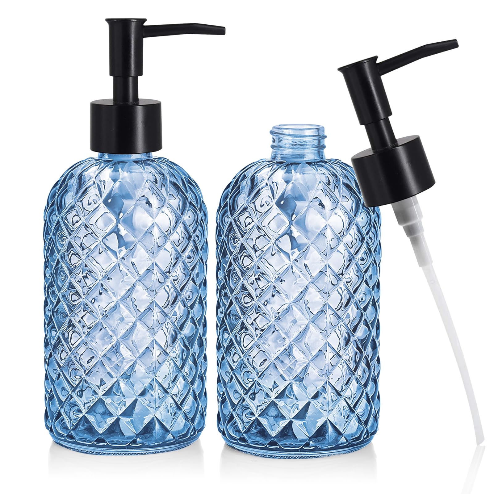 Jolof Store 2-Pack Glass Soap Dispensers | 14oz Refillable Pump Bottles