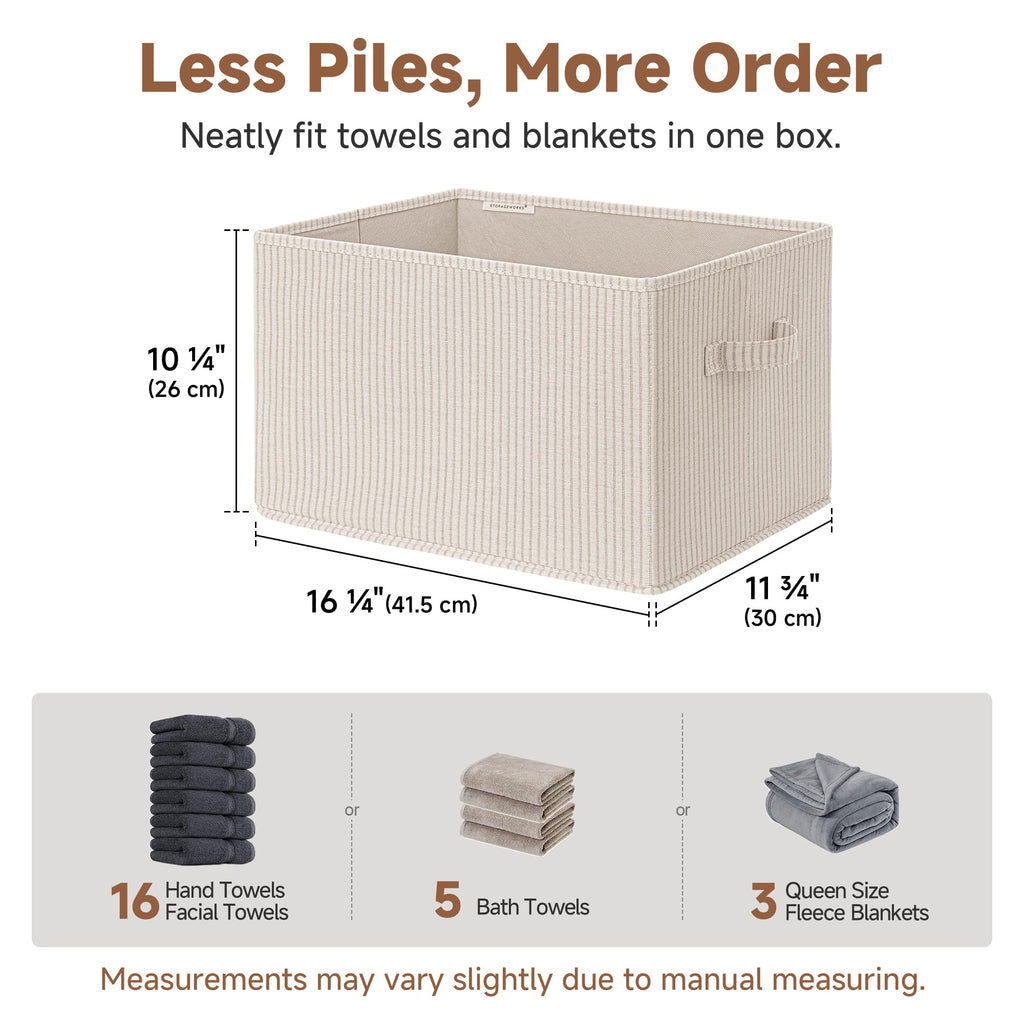 StorageWorks Large Storage Boxes for Wardrobe, Rectangular Storage Baskets for Shelves, Closet Organizers with Handles