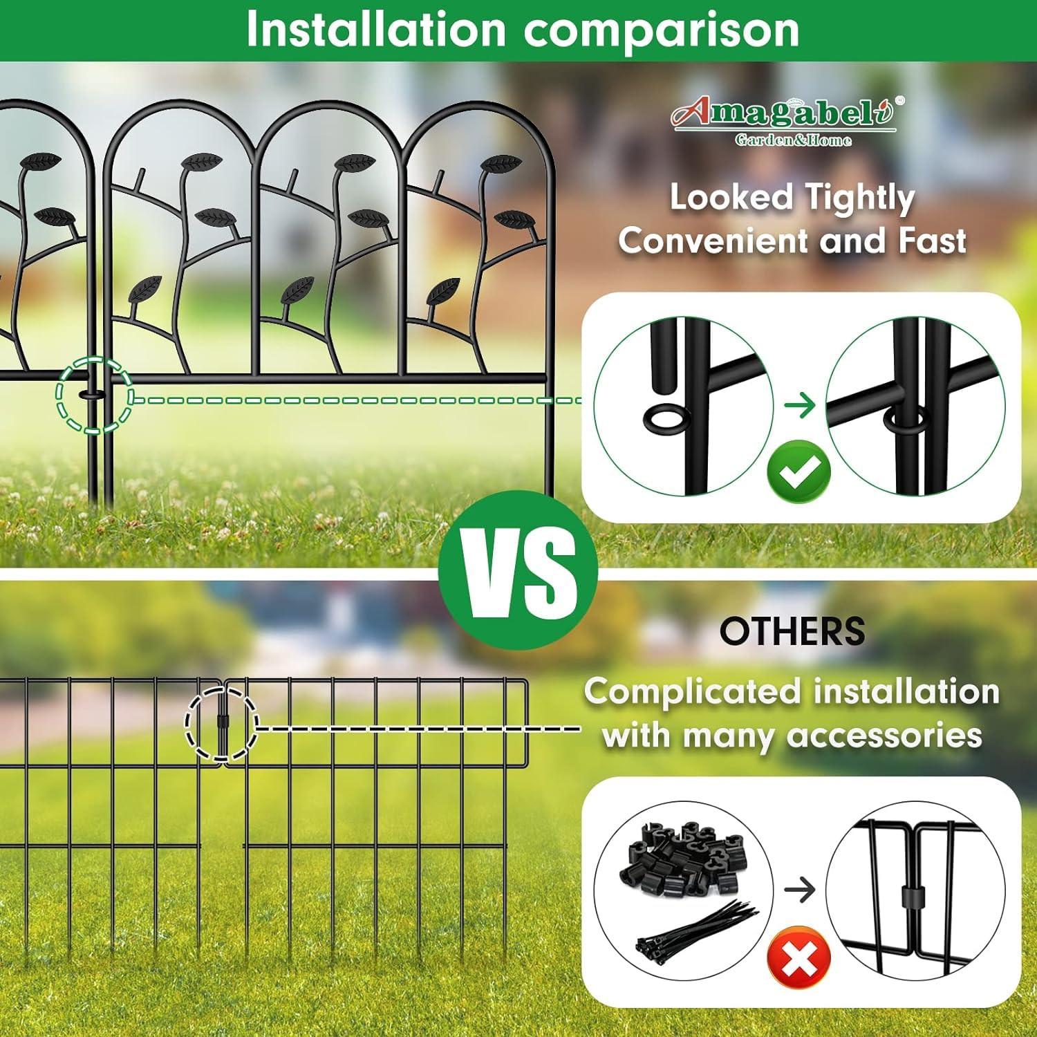 Amagabeli Decorative Garden Fence | 6-Piece Rustproof Metal Border Edging