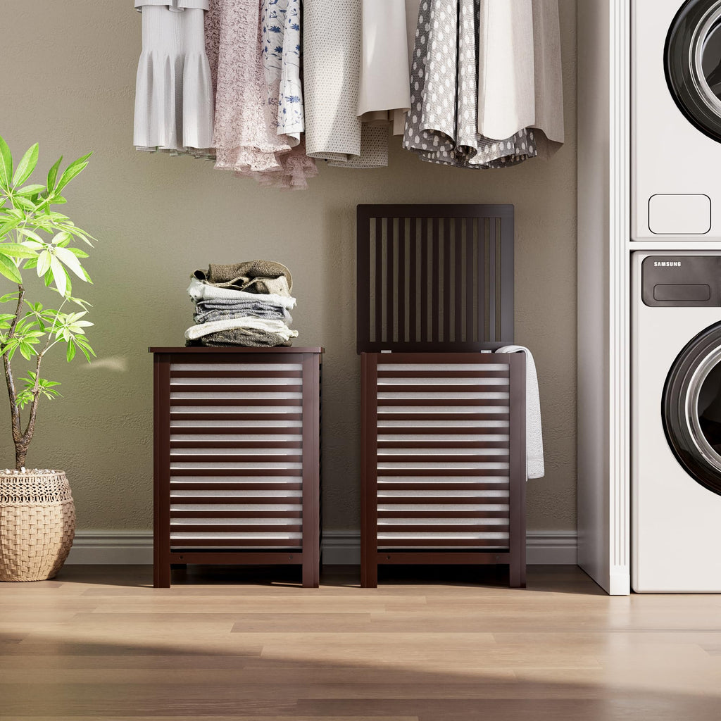 SMIBUY 120L Double Bamboo Laundry Hamper with Lid and Removable Liner