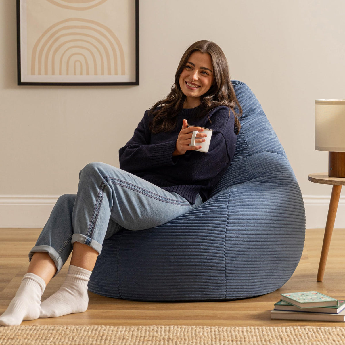 icon Dalton Cord Bean Bag with Filling Included, Blue - image 2