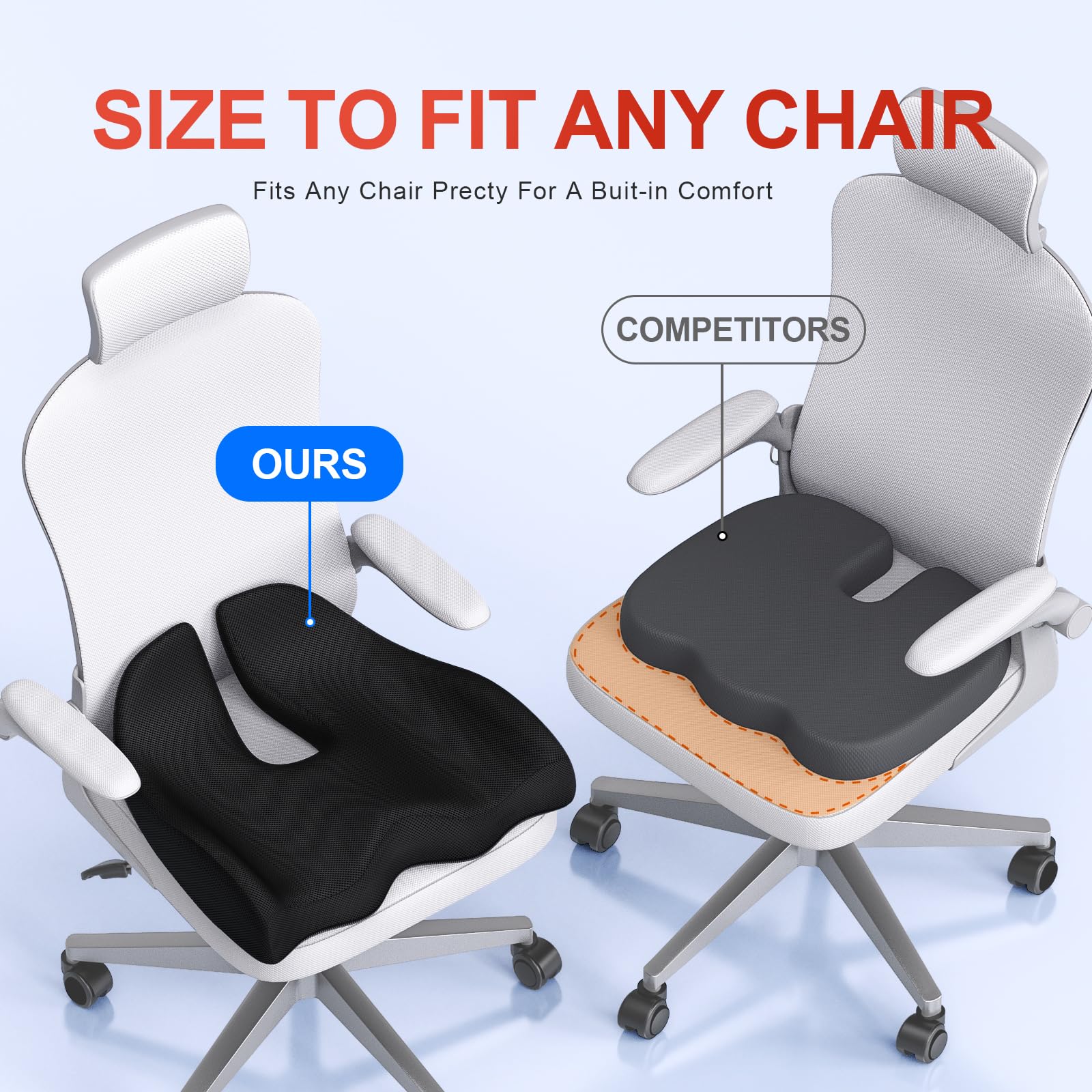 Benazcap X-Large Memory Foam Seat Cushion for Office Chair – Black