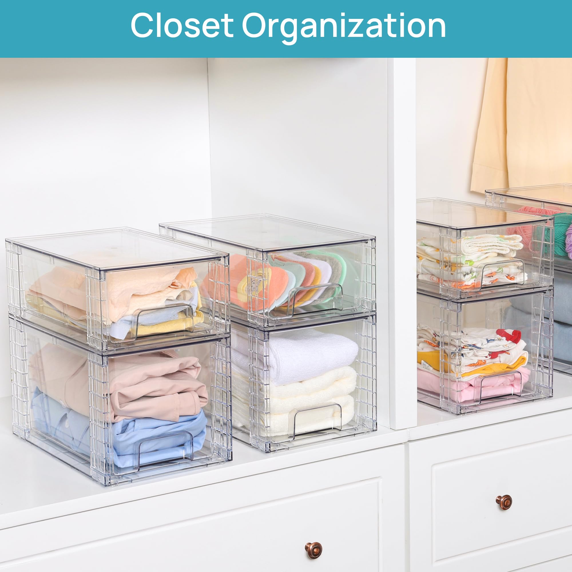 Vtopmart 4 Pack Stackable Clear Acrylic Storage Drawers for Pantry & Bathroom