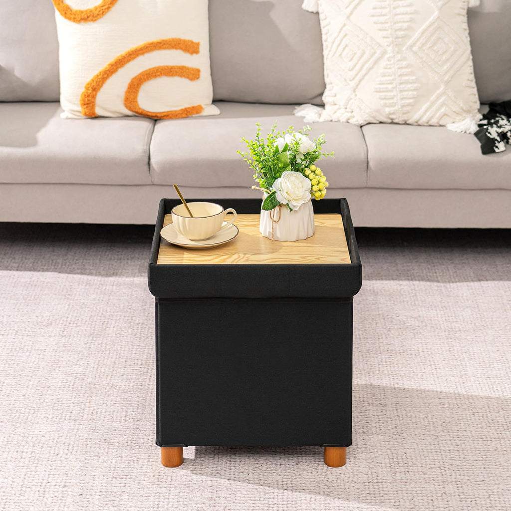 Bonlife Ottoman with Tray, Foldable Storage Box with Wooden Legs - image 5