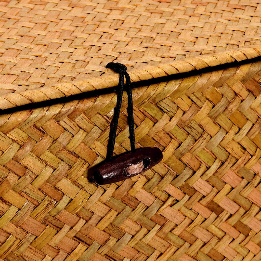 Set of 3 Seagrass Rattan Boxes with Lid, Rectangular Woven Storage Hamper - image 3