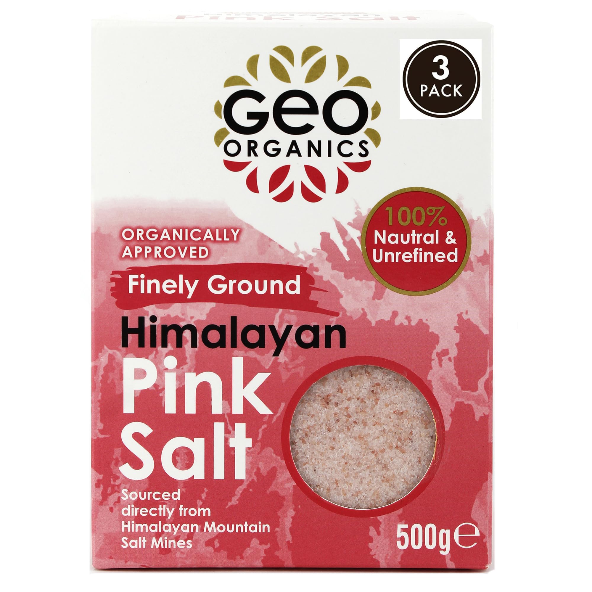 Geo Organics Himalayan Pink Salt Crystals – 500g Unrefined (Pack of 3)
