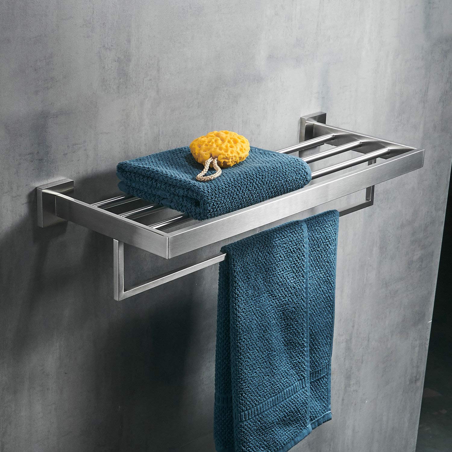 Wall Mounted Stainless Steel Bath Towel Rack with Shelf