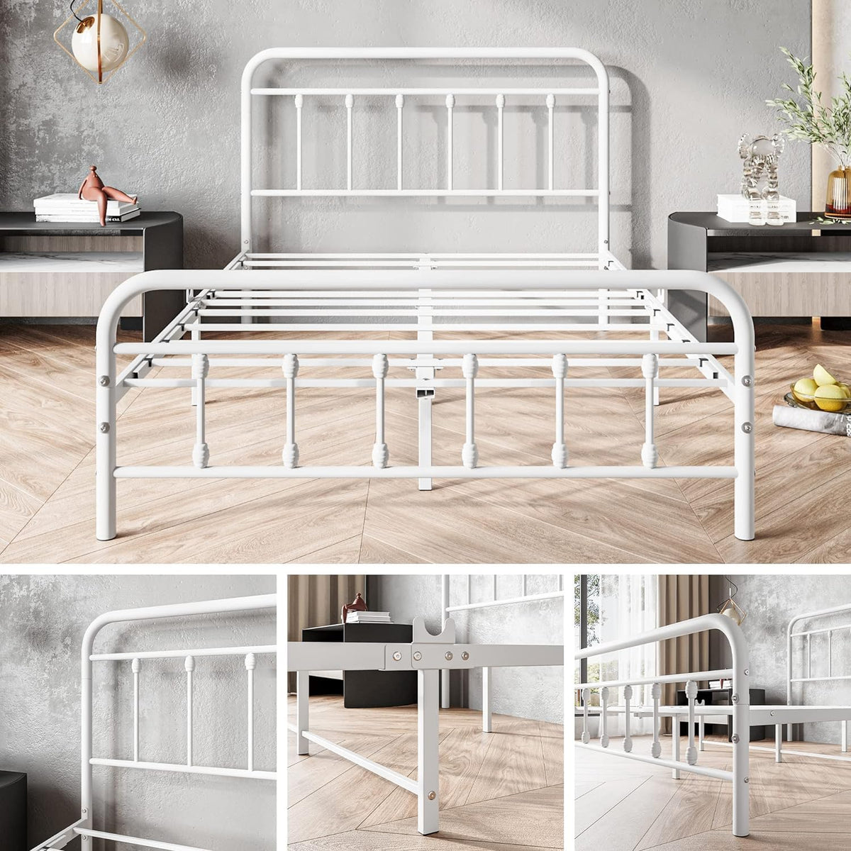 DUMEE Double Bed Frame with Headboard and Footboard Heavy Duty Mattress Foundation, No Box Spring Needed, Enhanced Mattress Support, Noise Free