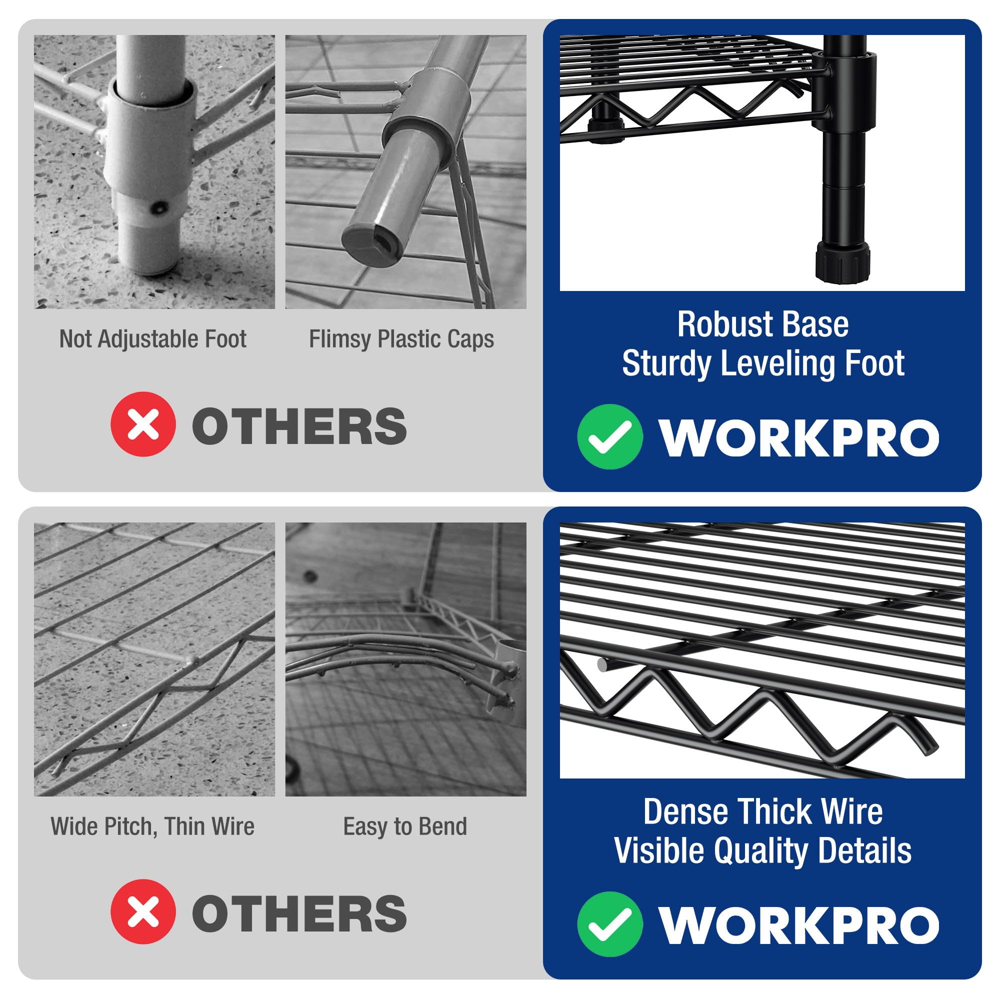 WORKPRO 4-Tier Metal Shelving Unit - Adjustable Heavy-Duty Storage Rack