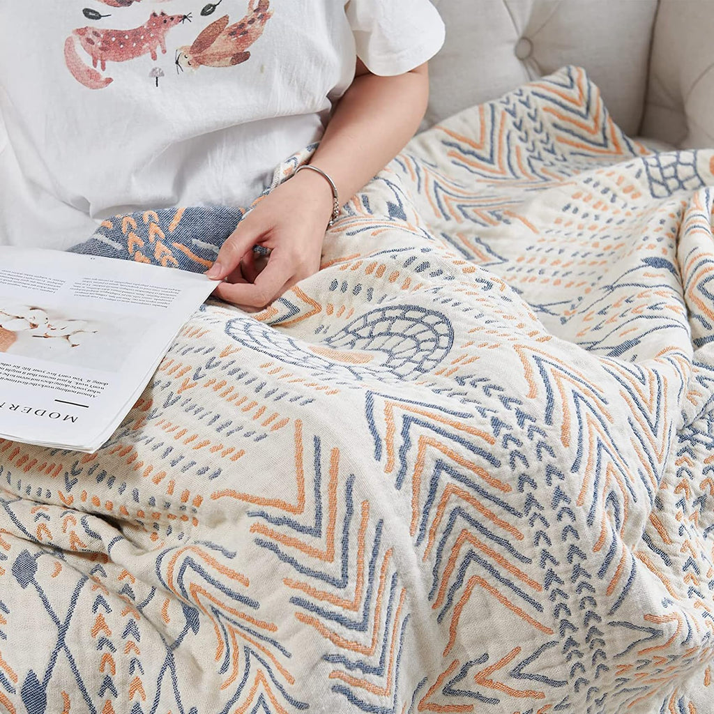 VANJOROY Bohemian Throw Blanket – 100% Organic Cotton Double-Sided Sofa Bed