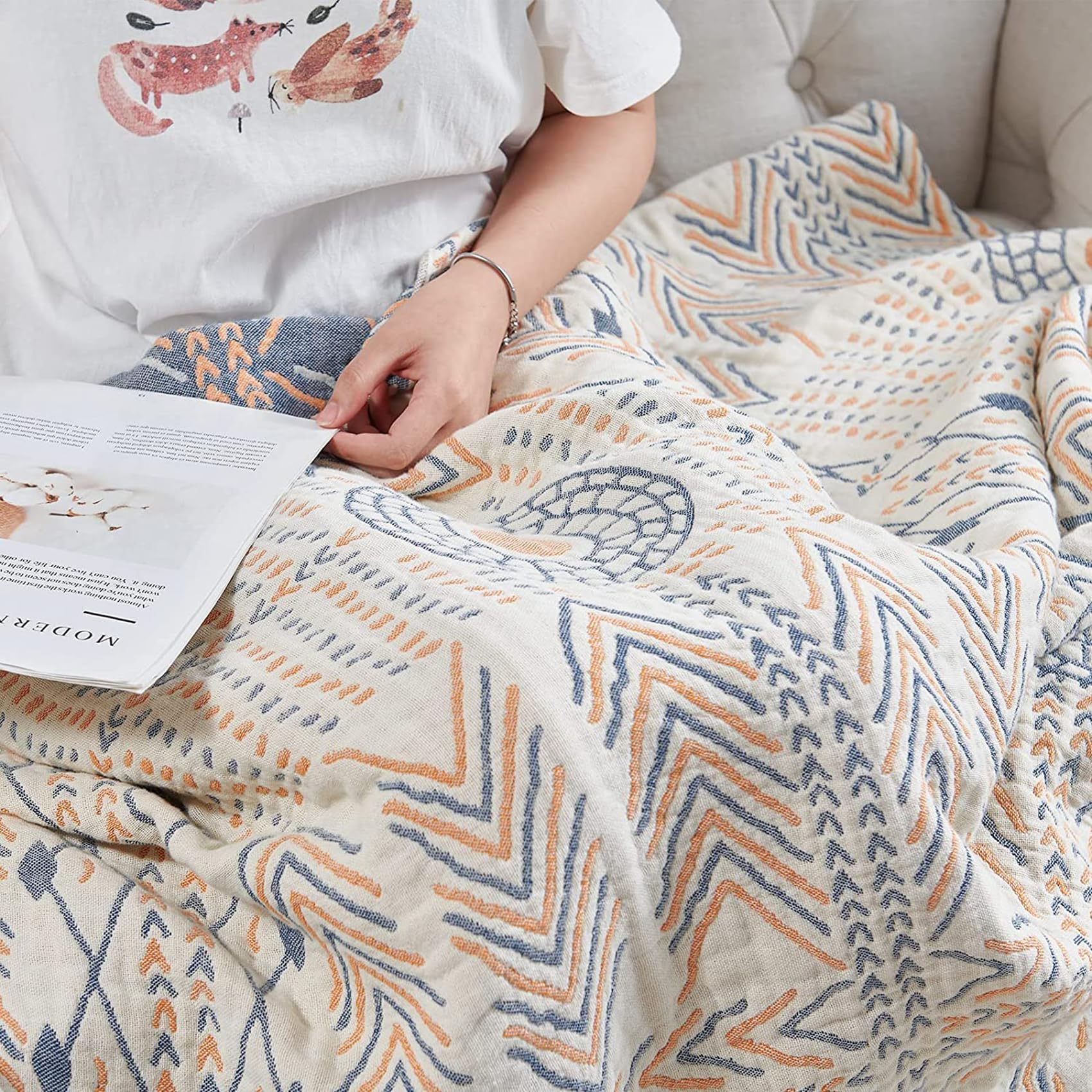 VANJOROY Bohemian Throw Blanket – 100% Organic Cotton Double-Sided Sofa Bed