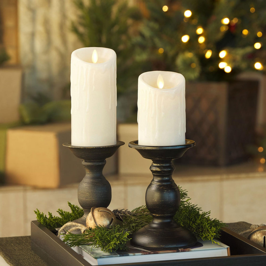 Luminara Flameless LED Candle – White Wax Drip Pillar with Timer, 3x6.5