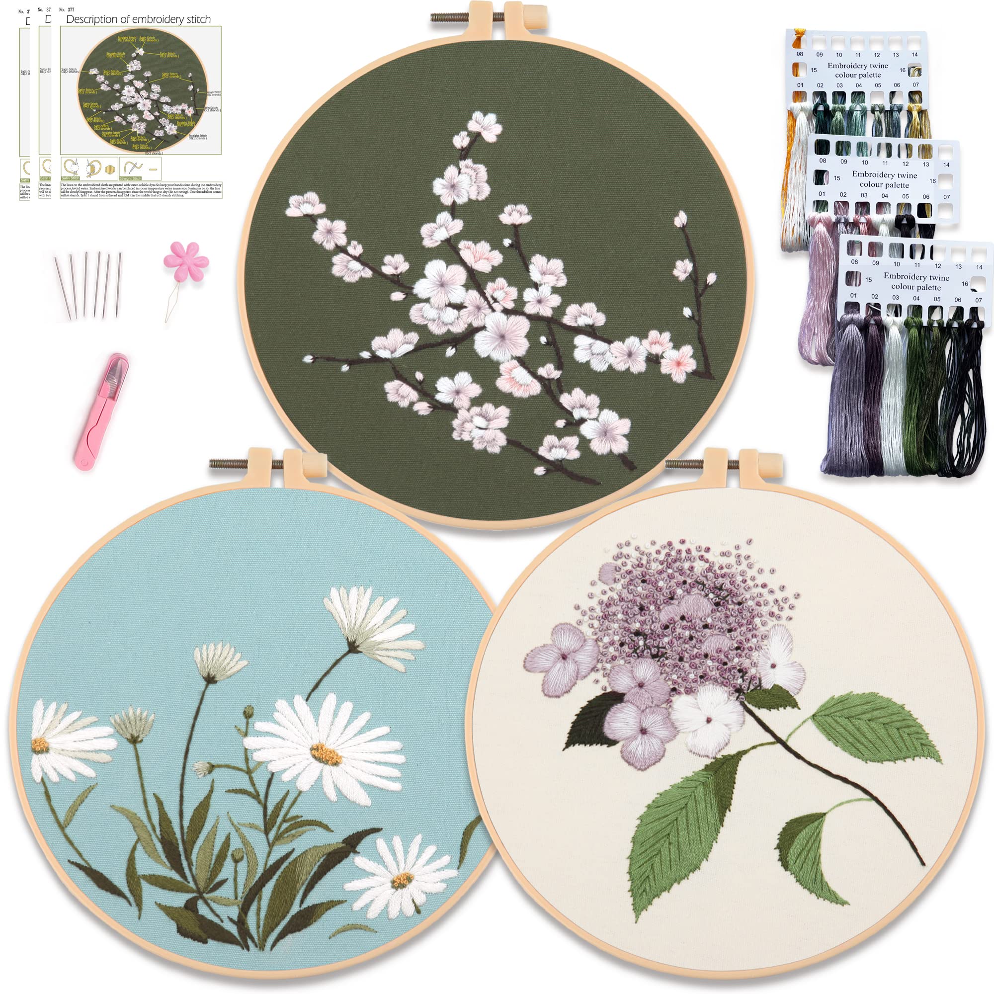 Myfelicity Flower Embroidery Kit for Beginners – 3 Pack DIY Floral Set
