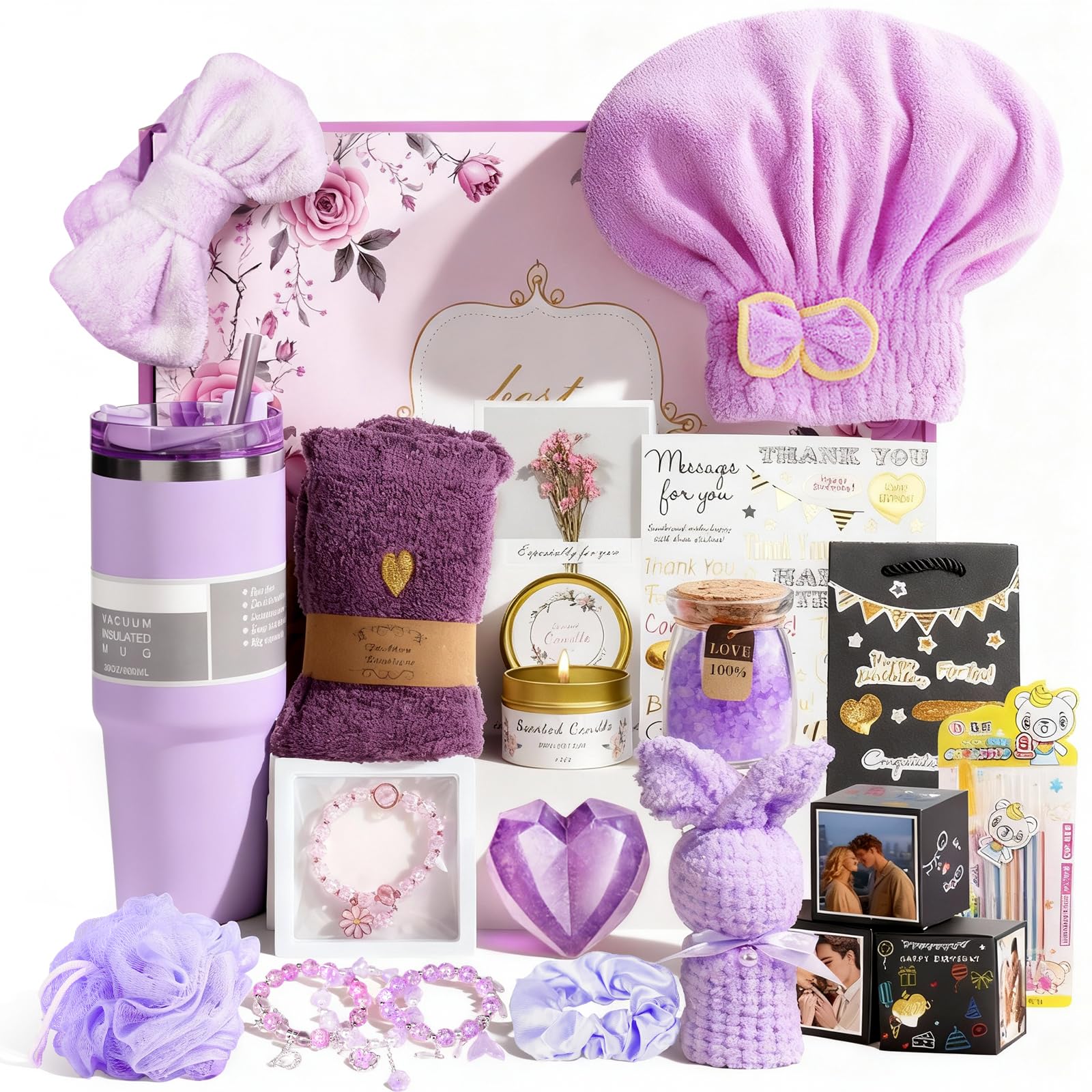 Self Care Gift Basket for Women | Spa Set & 30oz Coffee Tumbler
