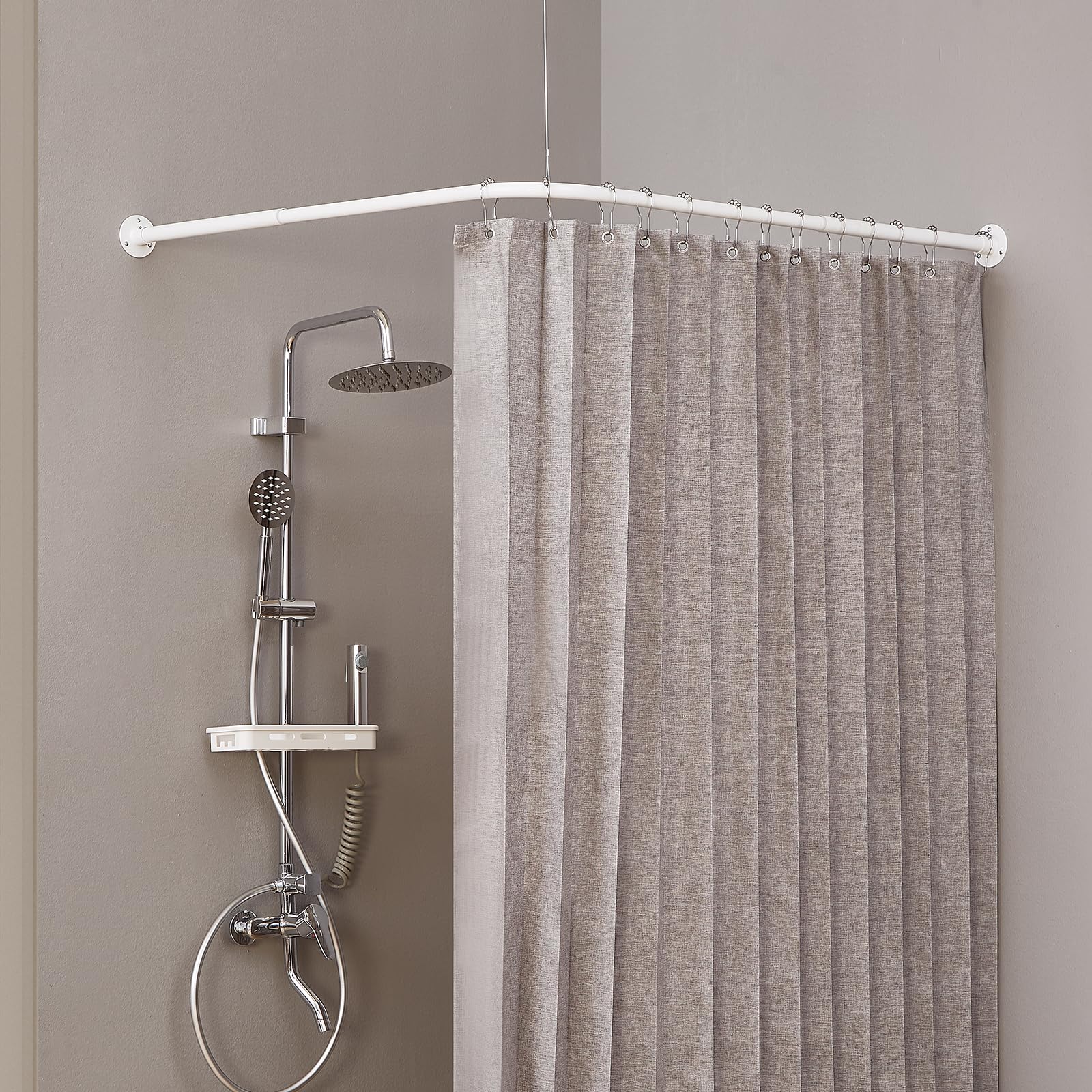 Crkmire L-Shape Shower Curtain Rail | Stainless Steel Corner Rod with Hooks