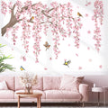 decalmile Pink Cherry Blossom Tree Wall Decals | Floral Bird Stickers