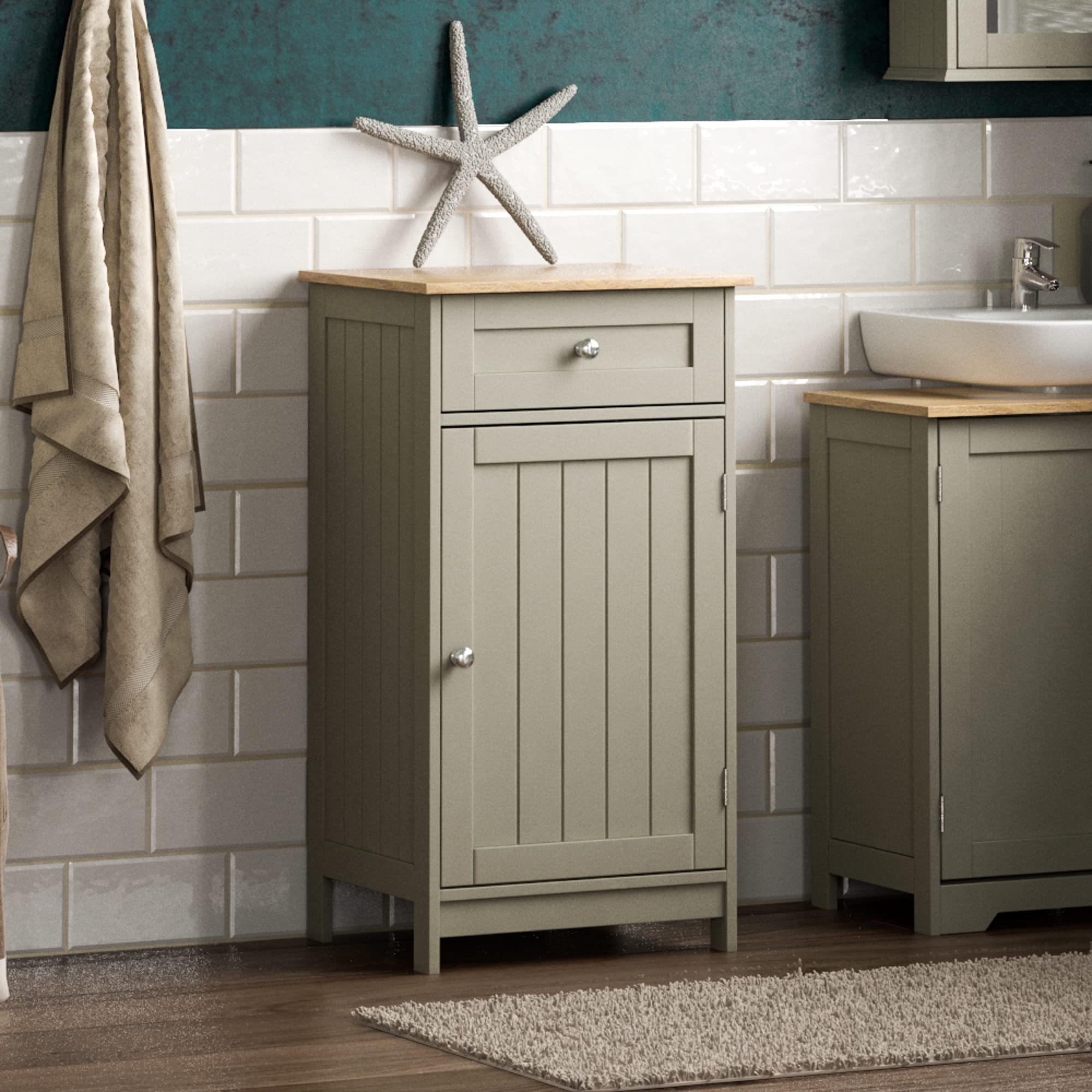 Bath Vida Priano Bathroom Cabinet – 1 Door 1 Drawer Storage, Grey & Oak