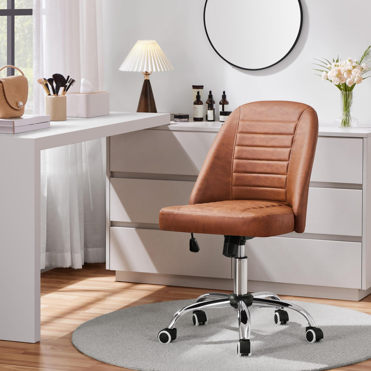 Yaheetech Armless Faux Leather Office Chair Swivel Back Support Retro Brown - image 2