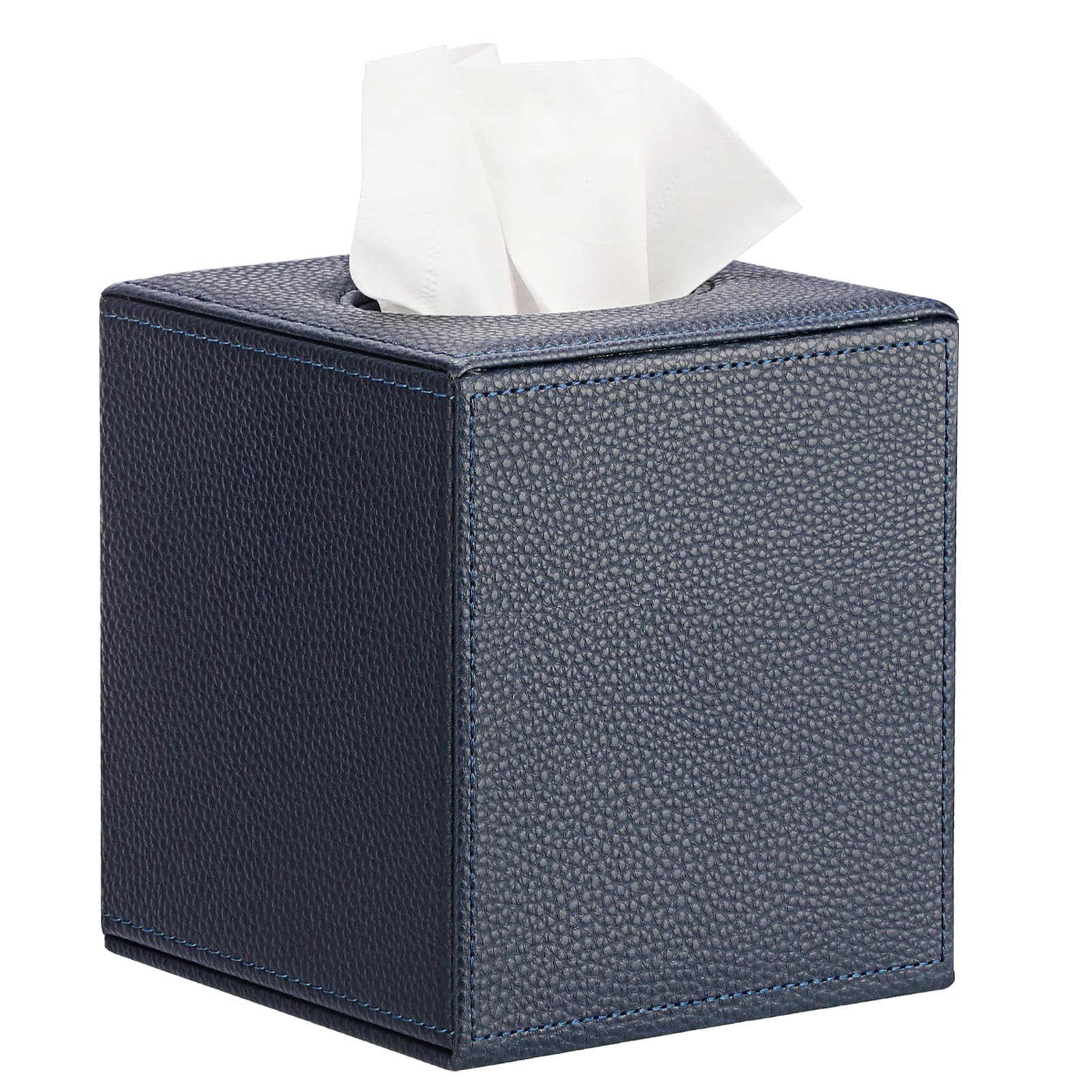 BTSKY PU Leather Cube Tissue Box Cover – Textured Square Napkin Holder