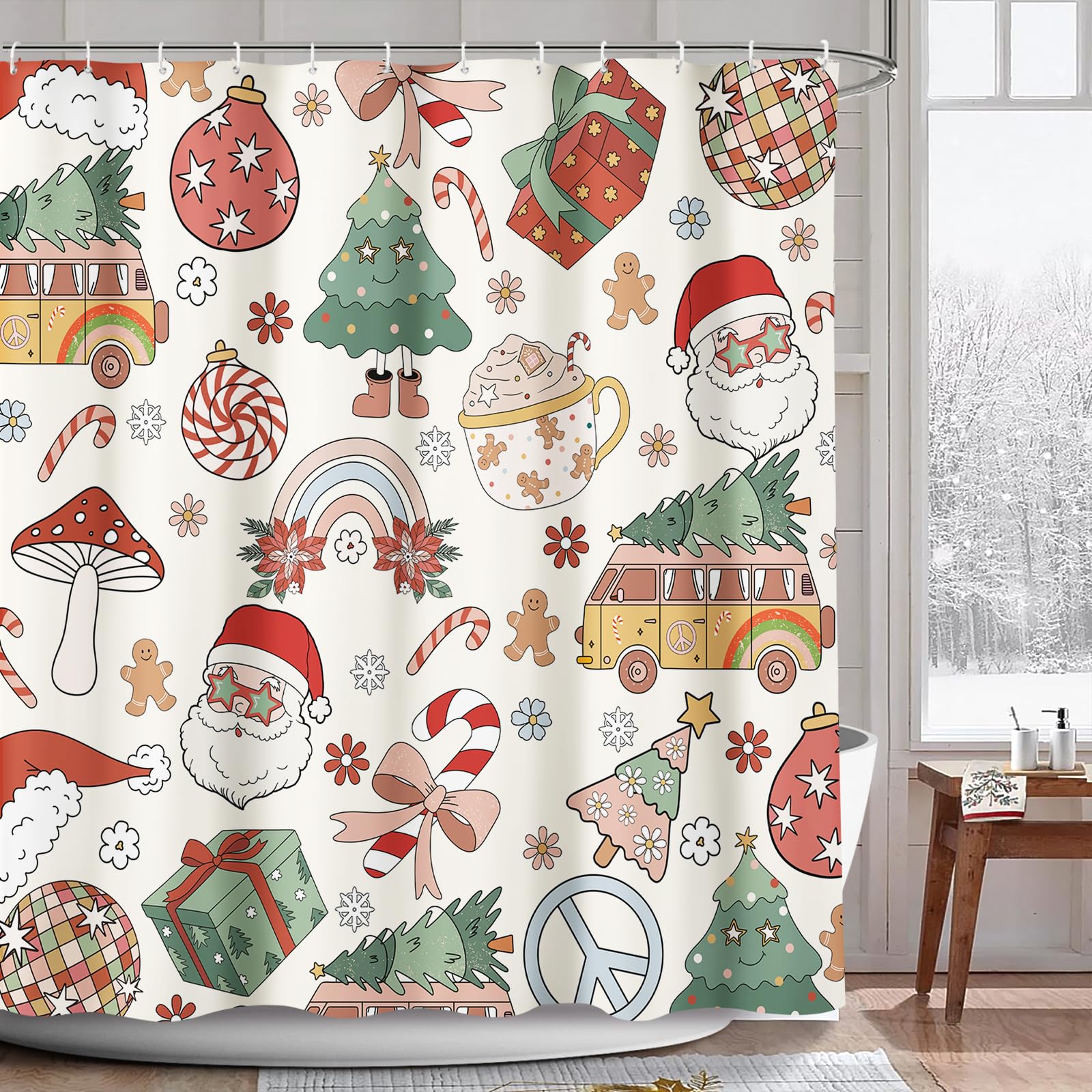 AIBIIN Santa Claus Christmas Shower Curtain | Waterproof Polyester