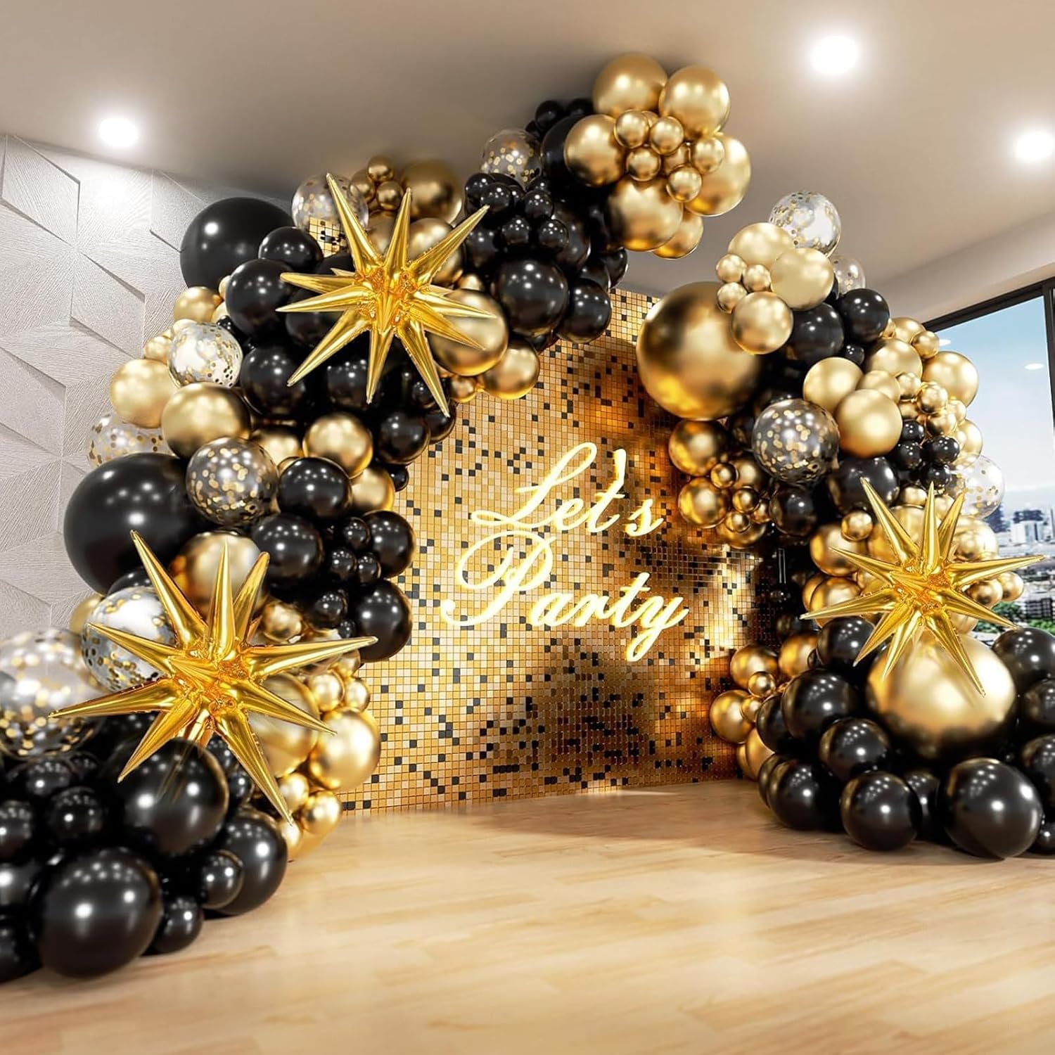 Jolof Store 231Pcs Black and Gold Balloon Arch Kit with Foil Stars