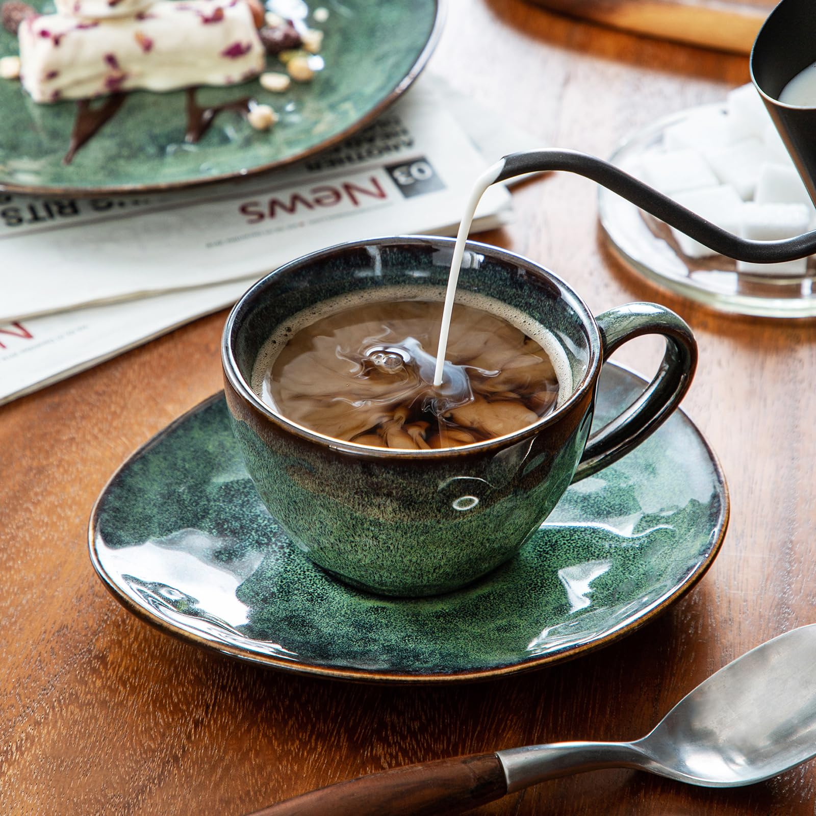 vancasso Starry Ceramic Coffee Cup and Saucer Set - 4 Piece Stoneware, 270ml
