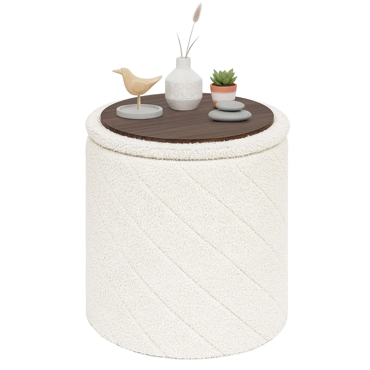 PINPLUS Round Ottoman Storage Box, Folding Stool, White, 43x43x45 cm - image 1