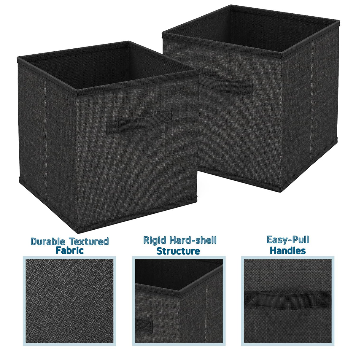 Nestl Cube Storage Bins, Foldable 6 Cube Storage Organizer Bins, Fabric Storage Cubes, Storage Basket with Handles, Black Closet Storage Bins - image 4