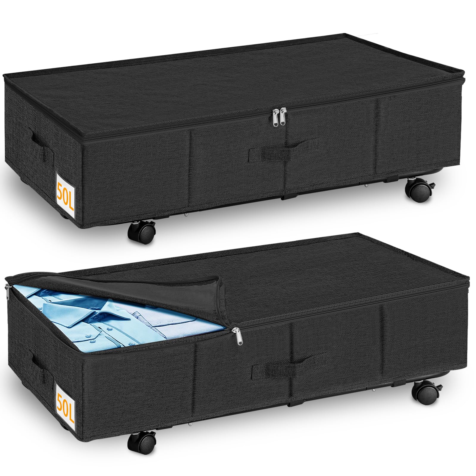 JUPELI Under Bed Storage with Wheels | Metal Support Rolling Organizer