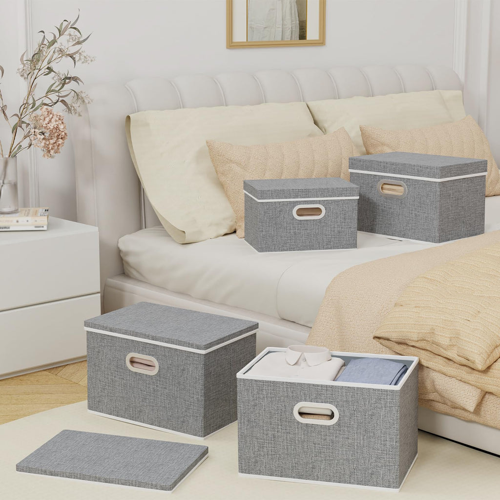 Yawinhe Collapsible Storage Bins with Lids - 3 Pack Grey Fabric Cubes