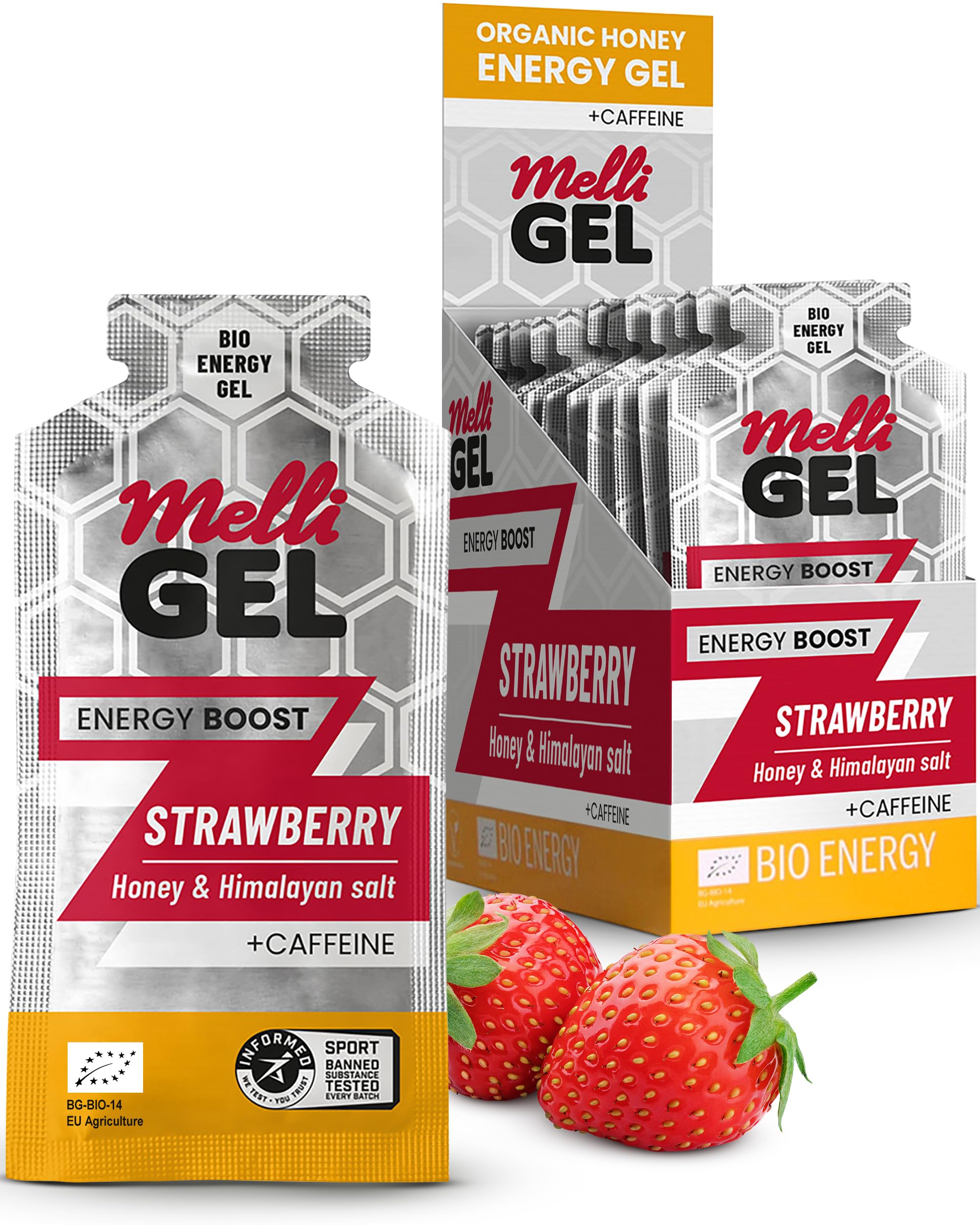 MelliGEL Organic Strawberry & Caffeine Energy Gel with Honey | 10 Pack