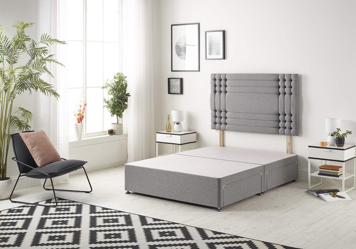 Bed Centre Flexby Divan Bed Base with Matching Headboard, No Drawers and in 3FT. 4FT. 5FT & 6FT 3FT Single, Plush Beige Fabric