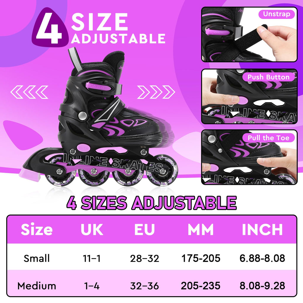 Jolof Store Kids Light Up Inline Skates - Adjustable Roller Blades