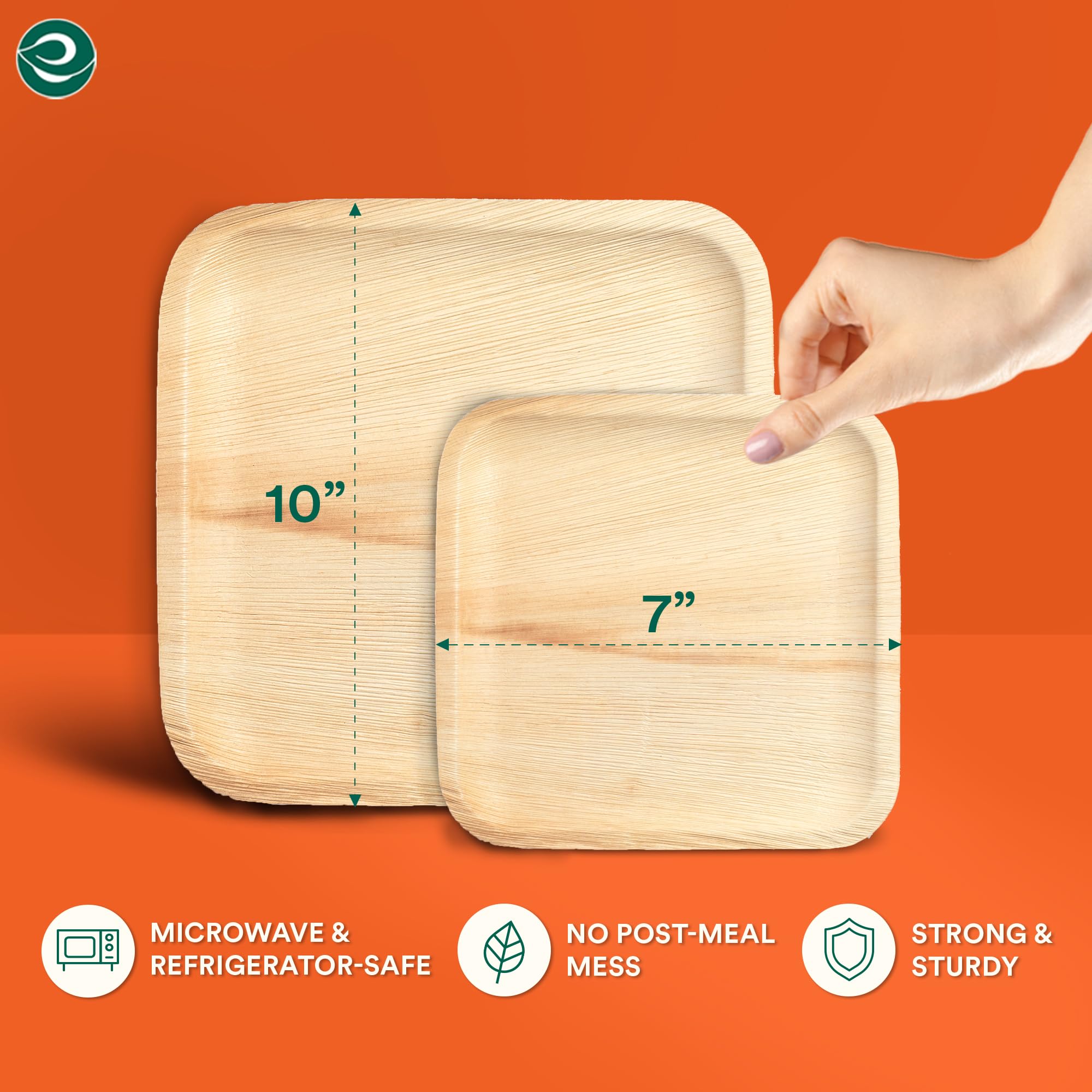 Eco Soul Palm Leaf Square Plates | 100 Pack Compostable Dinnerware Set