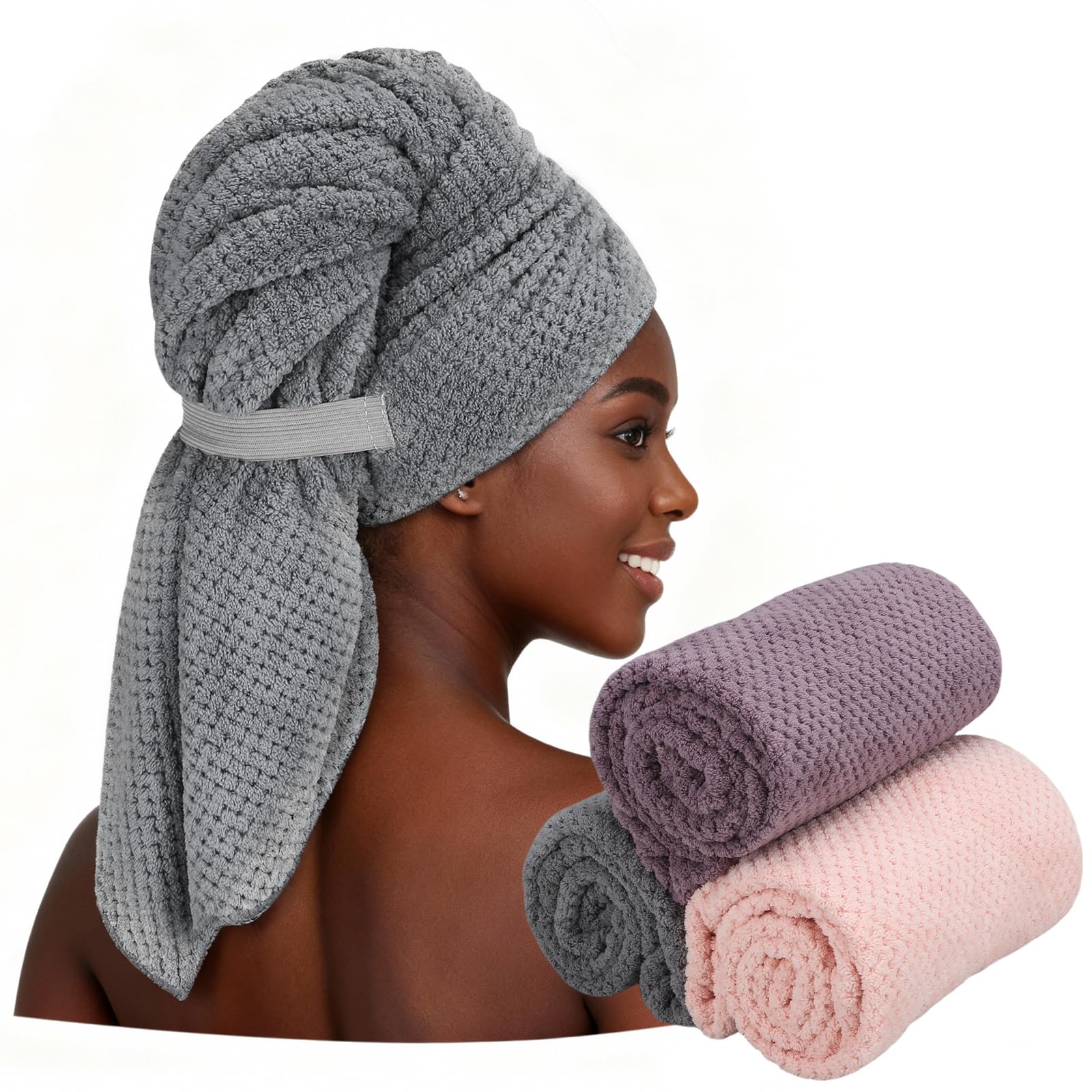 3PCS Microfiber Hair Towel Wrap – Large Quick Dry Turbans
