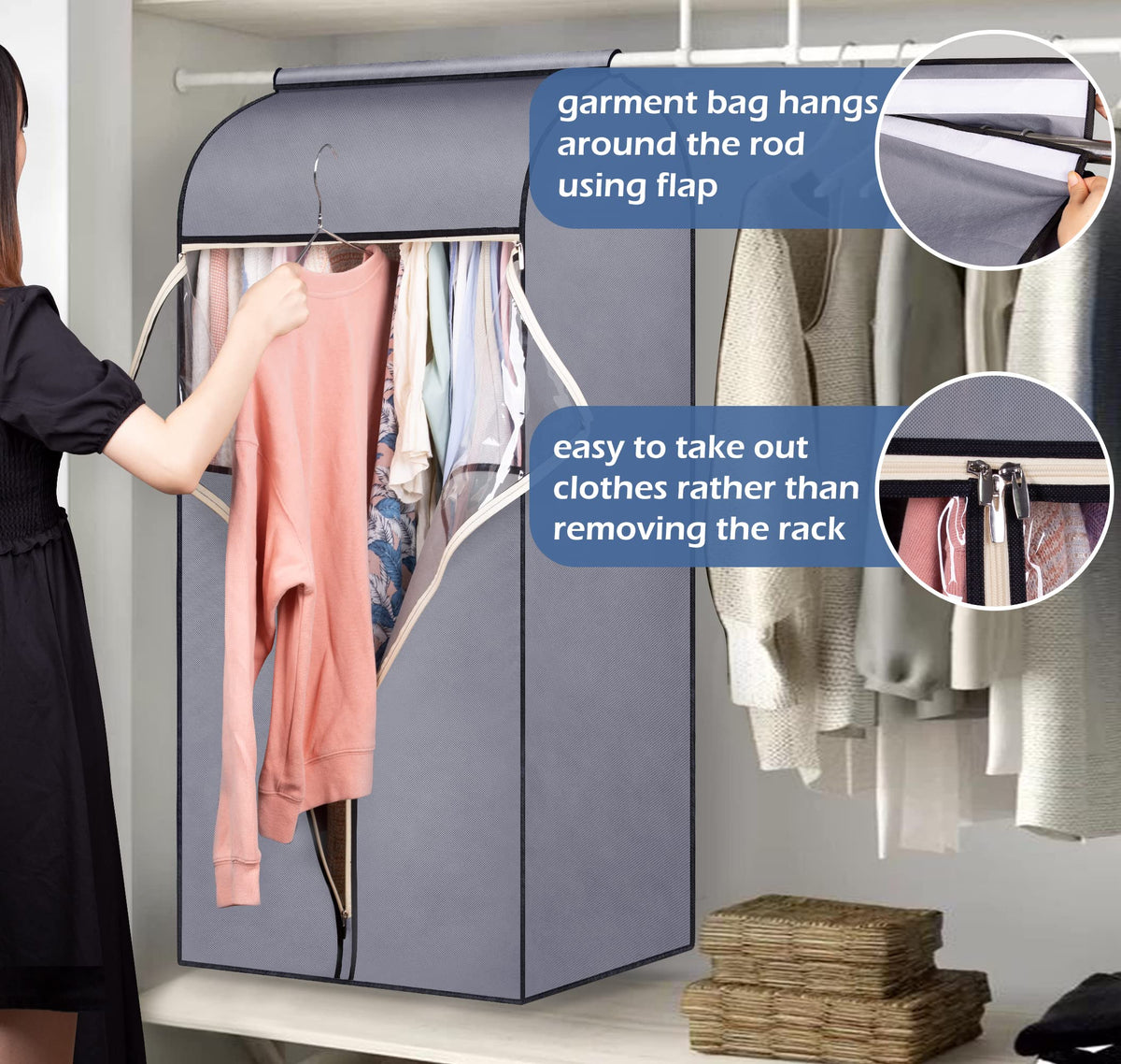 SLEEPING LAMB 2 Pack 54" Hanging Clothes Bags for Storage Long Dresses Fully Sealed for Clothes Jackets Coats Suits with Clear PVC Window - image 2