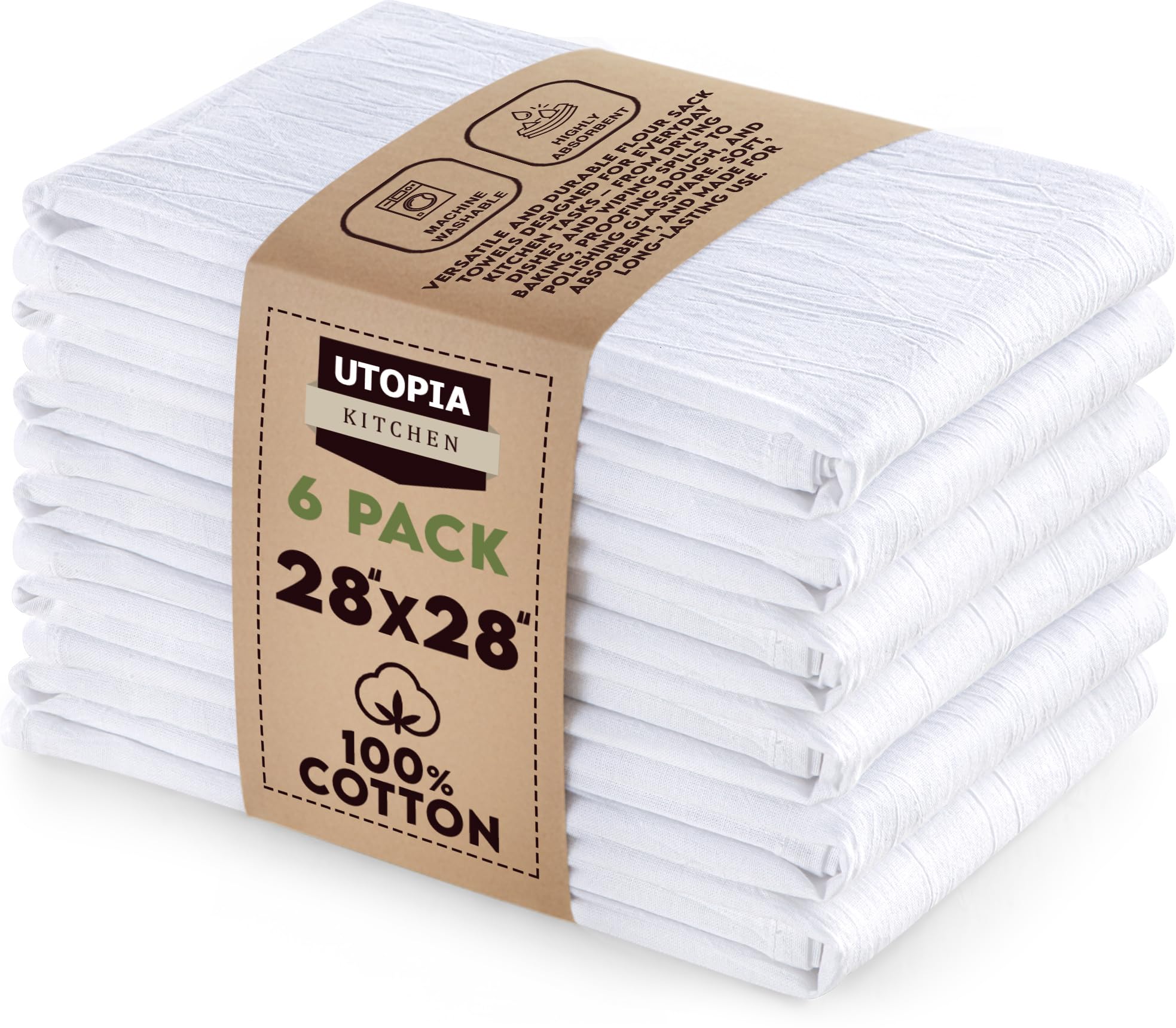 Utopia Kitchen Flour Sack Towels - 6 Pack 100% Cotton White Tea Towels
