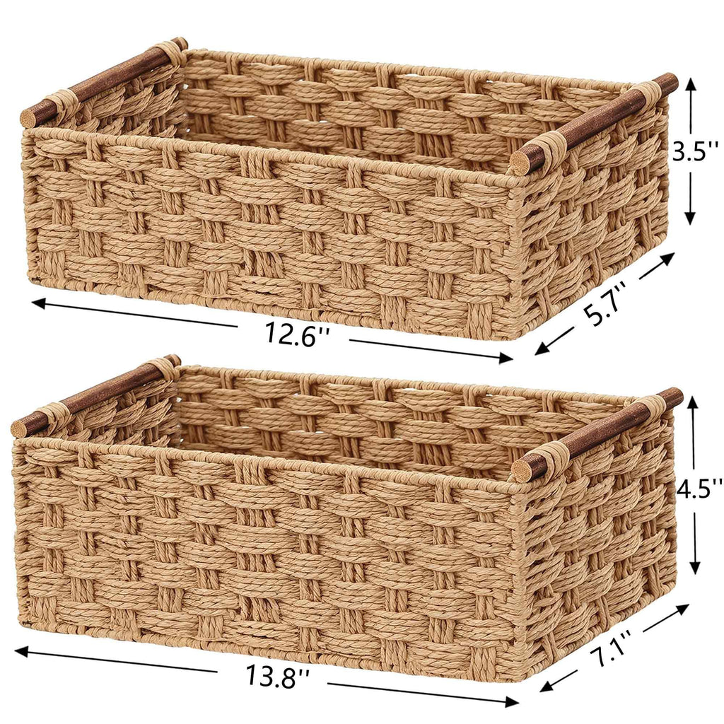 Vagusicc Wicker Storage Basket with Handle, Set of 2 Handwoven Paper Rope Storage Basket for Shelves - image 3