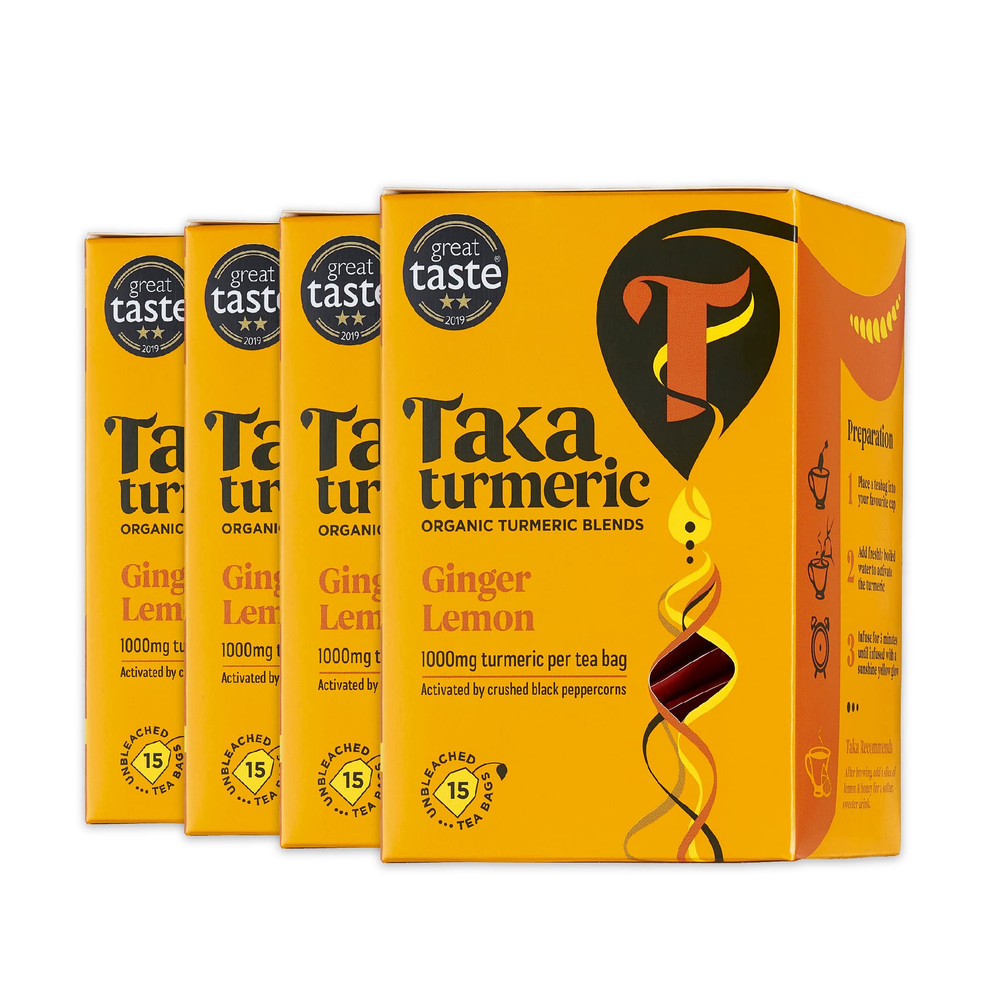 Taka Turmeric Organic Lemon & Ginger Tea - Caffeine Free, 60 Bags