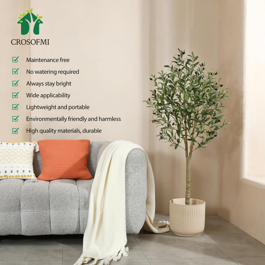CROSOFMI Artificial Olive Tree – 150cm Large Faux Silk Plant in Pot